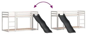 fehér tömör fenyő emeletes ágy csúszdával és létrával 90x200 cm