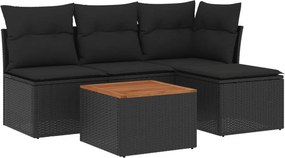 vidaXL 5 részes fekete polyrattan kerti kanapészett párnákkal