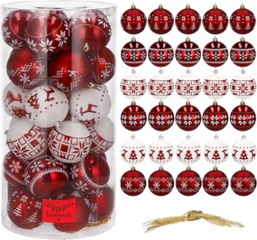 Karácsonyfadísz 7cm Törhetetlen Karácsonyfadísz 30 db-os Szett Piros Fehér Karácsonyfa