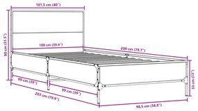 sonoma tölgyszínű szerelt fa és fém ágykeret 100 x 200 cm