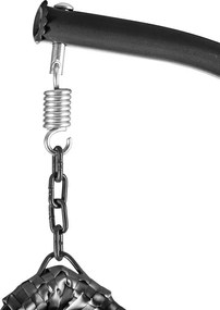 Fekete függő fotel KOKON állvánnyal, fehér-szürke párna