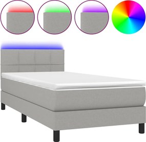 vidaXL világosszürke szövet rugós és LED-es ágy matraccal 90x200 cm