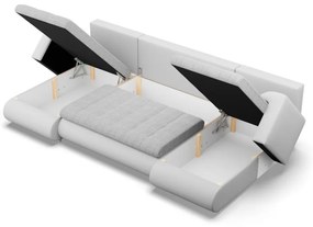 Tokio U alakú sarokkanapé, 3 ágyneműtartóval, fonott + műbőr, univerzális oldal, szürke - fehér