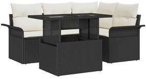 vidaXL Kerti Kanapé Szett párnával tárolóval 5 pcs Fekete Poli rattan
