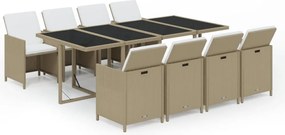 vidaXL 9 részes bézs polyrattan kerti étkezőgarnitúra párnákkal