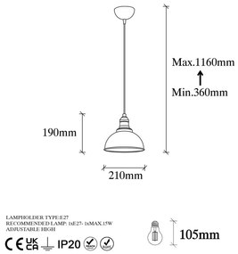 Bronzszínű függőlámpa fém búrával ø 21 cm Varzan – Opviq lights