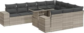 vidaXL 11 részes világosszürke polyrattan kerti ülőgarnitúra párnákkal