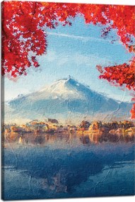 Vászonkép Színes levelek Város Hegy Víz 40x60 cm