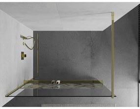 Mexen Kioto +, zuhanyparaván polccal és törölközőtartóval 80 x 200 cm, 8mm átlátszó üvegmintás fehér, arany profil 800-080-121-50-85
