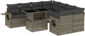 vidaXL 9 részes szürke polyrattan kerti ülőgarnitúra párnákkal