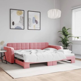 rózsaszín kihúzható bársony heverő 90 x 200 cm