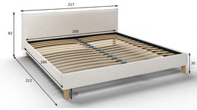 Krémszínű kárpitozott franciaágy ágyráccsal 200x200 cm Tina – Ropez