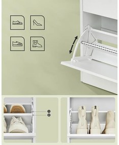 Cipős szekrény 3 csuklós ajtóval, cipőtartó, 24 x 60 x 139 cm, felhőfehér