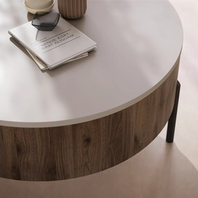 Mazzoni FRIDA Bézs Taupe / Elegáns Diófa – MODERN DOHÁNYZÓASZTAL FELHAJTHATÓ LAPPAL ÉS TÁROLÓVAL