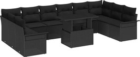 vidaXL Kerti Kanapé Szett párnával 11 pcs Fekete Poli rattan