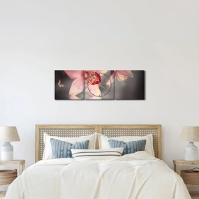 Kép - Virágok és pillangó (órával) (90x30 cm)