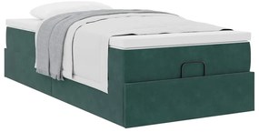 Ottomán ágykeret matraccal sötétzöld 80x200cm bársony