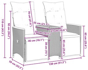 vidaXL 2 személyes szürke polyrattan dönthető kerti kanapé asztallal