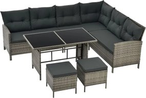 Juskys Manacor kerti rattan szett - szürke/antracit párnák