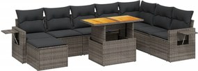 vidaXL 9 részes szürke polyrattan kerti ülőgarnitúra párnákkal