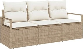 vidaXL Kerti Kanapé Szett párnával 3 pcs Beige és Fehér polirattan
