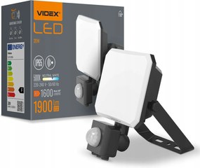 Led fényvető 20W 1900lm 5000K mozgás- és alkonyérzékelővel Fekete