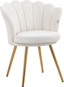 HOMCOM Shell Szék Velúr Öltözködő Szék Lounge Szék Arany Fém Lábakkal Nappaliba, Hálószobába és Étkezőbe 67Sz x 64M x 77Ma cm Krém | Aosom