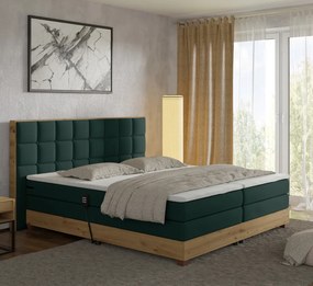 Elektromos állítható ágy, boxspring, zöld/artisan tölgy, 180x200, TIANA