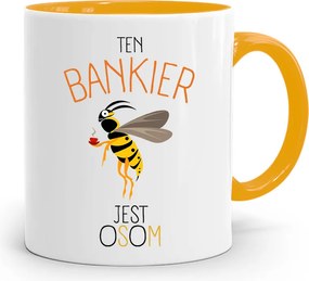 Bankárnak Sárga Bögre Születésnapi Ajándék fényképes nyomtatással