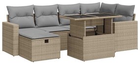 7 részes bézs polyrattan kerti ülőgarnitúra párnákkal