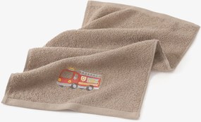 Goldea gyermek frottír törölköző - tűzoltóautó barnán 30 x 50 cm