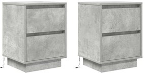 2 db betonszürke éjjeliszekrény LED-fényekkel 38x34x50 cm