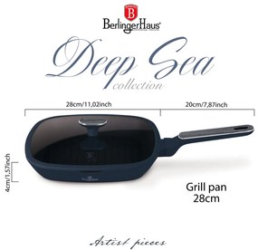 BerlingerHaus tapadásmentes indukciós grill serpenyő fedővel 28 cm Deep Sea