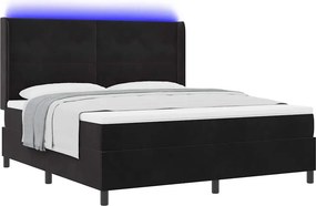 vidaXL Boxrugós ágy matracmal leddel Fekete 180 x 200 cm Bársony