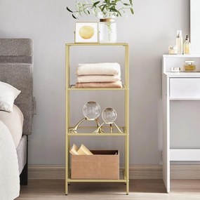 Fürdőszobai tárolópolc 95x40x30 cm, edzett üveg tároló állvány, arany