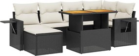 vidaXL 7 részes fekete polyrattan kerti ülőgarnitúra párnával