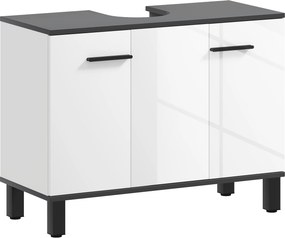 HOMCOM Mosdó Alatti Szekrény Fürdőszobai Mosdókagylóval vagy Lábakkal, 2 Ajtóval és Állítható Polcokkal, 80x34x60 cm Fényes Fehér Fürdőszobához | Aoso