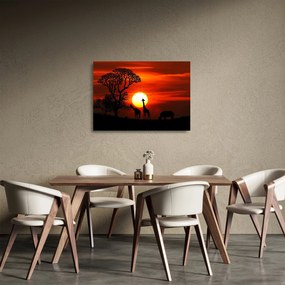 Kép - Állatok sziluettjei napnyugtakor (üvegen) (70x50 cm)