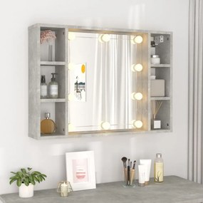 betonszürke tükrös szekrény LED-ekkel 76 x 15 x 55 cm