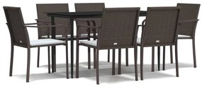 7 részes polyrattan és acél kerti étkezőgarnitúra párnával