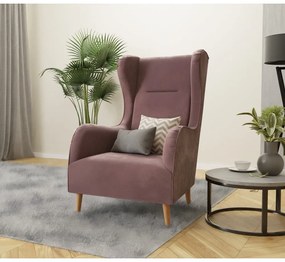 Rózsaszín bársony füles fotel Carole – Ropez