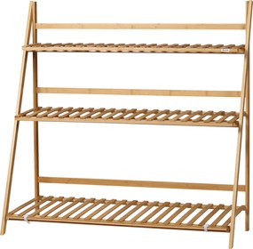 Outsunny 3-szintes bambusz növényállvány virágtartó összehajtható növénypolc beltéri és kültéri használatra 98x37x96,5 cm természetes | Aosom