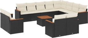 vidaXL 13 részes fekete polyrattan kerti ülőgarnitúra párnákkal