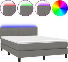 vidaXL sötétszürke szövet rugós és LED-es ágy matraccal 140x190 cm