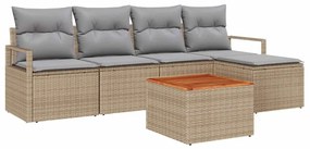 vidaXL Kerti Kanapé Szett párnával 6 pcs Bézs polirattan