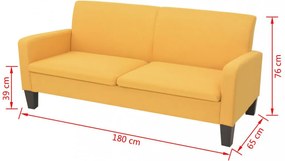3-személyes sárga kanapé 180 x 65 x 76 cm