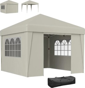 Outsunny Összecsukható Kerti Pavilon Rendezvény Sátor 3 x 3m UV-Védett 30+ Ablakos Oldalfalak Szütyő Krém | Aosom