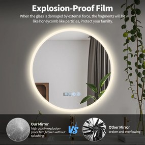 Erga Deam, kerek LED-es tükör 80cm, 3 színű lámpa, első világítás, páramentes fűtőbetét, ERG-V01-Deam-8080-CL