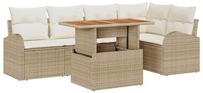 vidaXL Kerti Kanapé Szett tárolóval 6 pcs Bézs Poli rattan