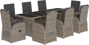 vidaXL 9 részes szürke polyrattan kerti étkezőgarnitúra párnával